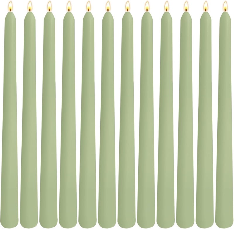 Sihuida 12-Pack Sage Green Taper Candles, 10 Inch Unscented Dripless Candlesticks, Long-Lasting Burn Time of 7-8 Hours, Perfect for Home Décor, Spring and St. Patrick's Day - Image 1